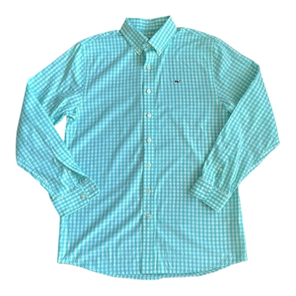 Vineyard Vines Aqua/sea-foam plaid polo shirt